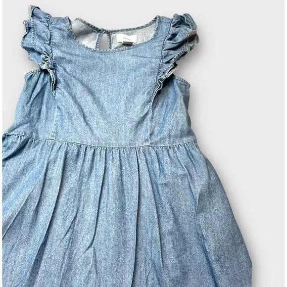 Old Navy Girls Chambray Dress Sleeveless Ruffle Med Wash Blue Knee Length Size M - Picture 6 of 13